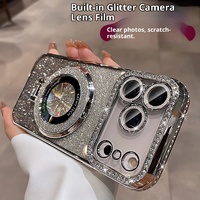 Étui de téléphone portable de luxe avec support magnétique en diamant scintillant et protection complète de l'objectif pour iPhone 18 17 16 15 14 13 12 11 Pro Max