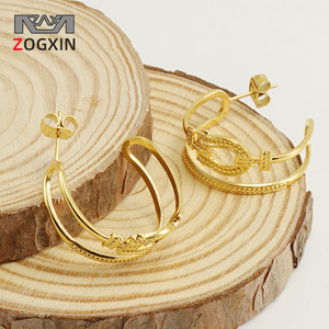 Geometric Hoop Earrings Gold Stainless Steel Party Women's Jewelry ZE788G - Product Image 2