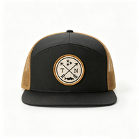 5-Panel Flat Brim Mesh Back Round Woven Patch Custom Logo Adjustable Snapback Trucker Hat 163 Color Option Bulk Wholesale Cap