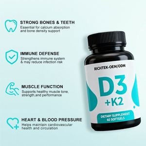Suplemento para el Cuidado de la Salud, Nutrición, Vitamina D3 + K2, Cápsulas de Gel Suave de 10000 UI - Product Image 3