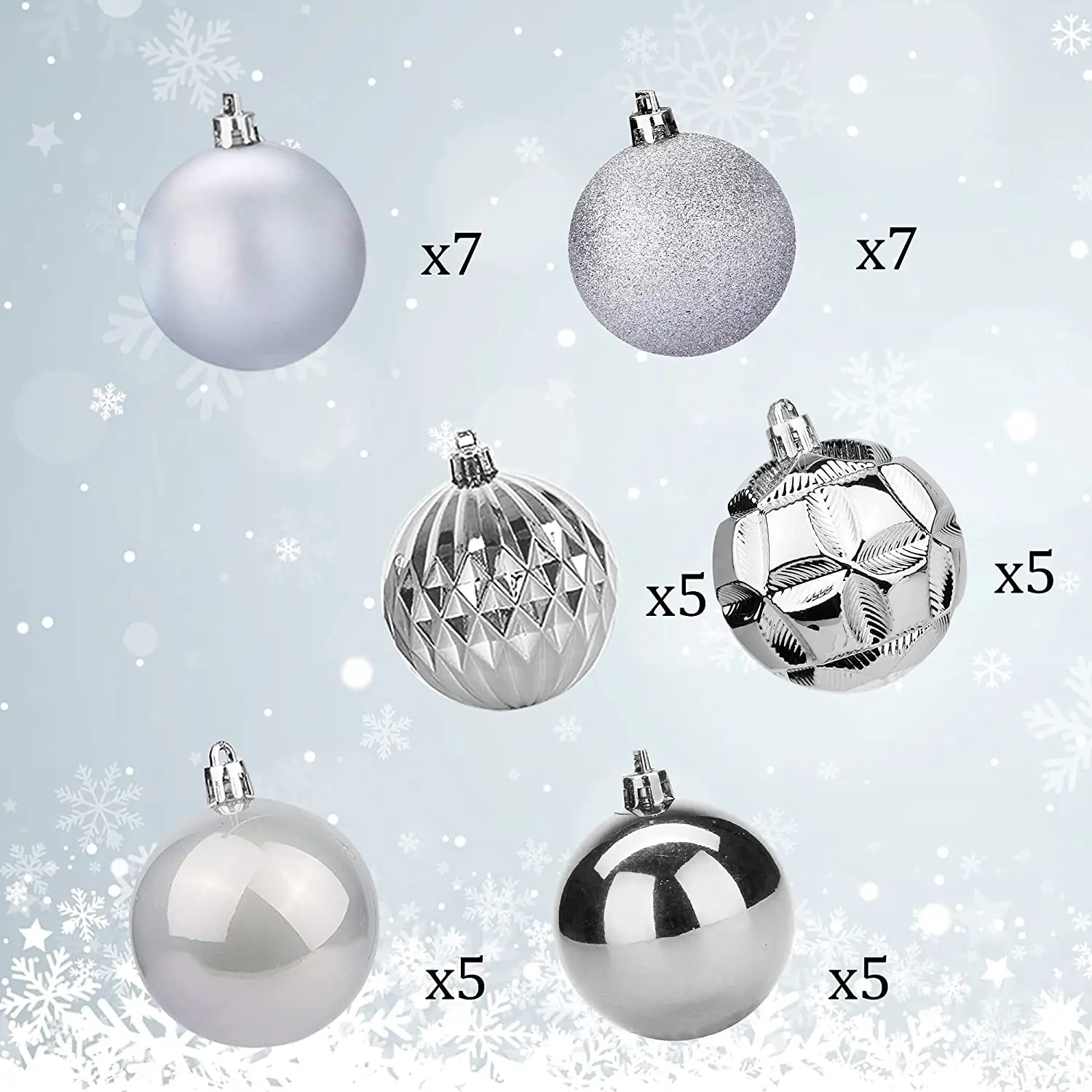 क्रिसमस गेंद गहने, 34 सीटी क्रिसमस पेड़ सजावट, छुट्टी फांसी गेंदों (चांदी, 2.36 ")