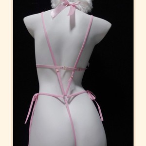 Combinaison sexy transparente avec accents roses en satin, lingerie féminine, costume de jeu de rôle - Product Image 2
