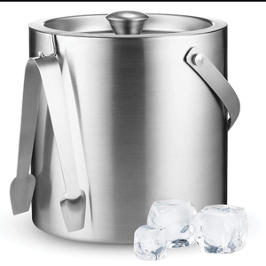 Cubos de hielo de doble pared de acero inoxidable, Barra Grande aislante, cubo de hielo, contenedor <span class=keywords><strong>con</strong></span> <span class=keywords><strong>tapa</strong></span> y pinzas, mango de transporte - Product Image 4