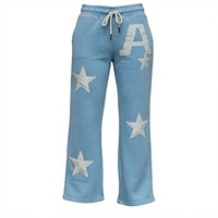 Pantalon de jogging pour homme avec logo personnalisé, patch étoile brodé bleu clair, coton, cordon de serrage, pantalon décontracté pour streetwear
