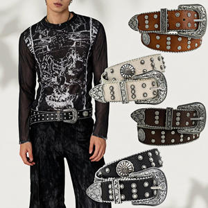 Nouvelle <span class=keywords><strong>ceinture</strong></span> américaine style Y2K transfrontalière, en denim western, punk, vintage, en alliage, cloutée avec motif géométrique imprimé, en promotion - Product Image 2