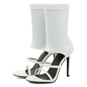 Botas Sexy de Primavera e Outono com Salto Alto para Mulheres, Sandálias de Moda com Bico Aberto e Tira no Tornozelo, Super Altas de 8CM em Borracha - Product Image 3