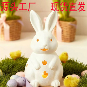 Porte-bougie Lapin de Pâques en céramique blanche, décoration pour la maison à l'occasion de Pâques - Product Image 4