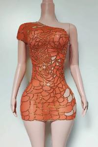 Vestido de Noche Sexy para Mujer con Pedrería Brillante, de un Solo Hombro, Ajustado, para Actuaciones en Escenario, Fiestas de Cumpleaños, Cantantes - Product Image 4