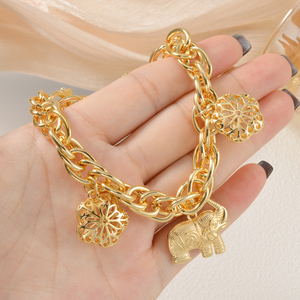 Zeadear fashion fine wholesale <b>copper</b> openwork floral charm carved elephant shiny chunky 18k gold plated bracelet for women - Product Image 3