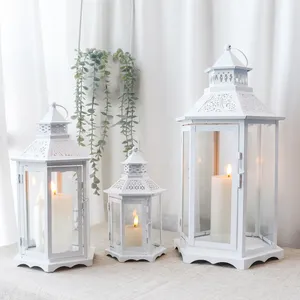 Set Of 3 Christmas Metal Candle Lantern Large Vintage Moroccan Lanterns Portable Wedding Outdoor Floor Lantern