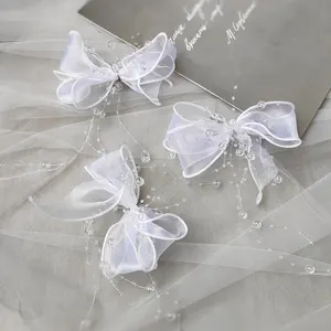 新娘发夹蝴蝶手工魔术色绿色叶子串珠发夹婚礼纱边饰新娘发夹