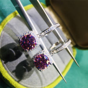 Boucles d'oreilles carrées en argent 925, 2 Carat, taille brillante, <span class=keywords><strong>Test</strong></span> de diamant passé rose, Moissanite, bijoux de fête, pierres précieuses - Product Image 3