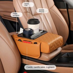 PU Leather <b>Car</b> Armrest Box Heightening Pad Multifunctional Tissue Storage Bag Phone Mount Card Purse Organizer Cup <b>Holder</b> Custom - Product Image 2