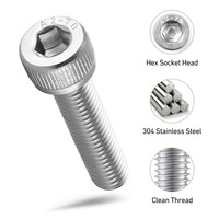 Vis à tête cylindrique à six pans creux en acier inoxydable A2 DIN 912, filetage complet, M2, M2.5, M3, M4, M5, M6, M8