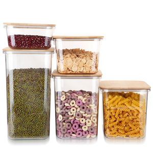 Wholesale Plastic Airtight Multifunction Kitchen Food <b>Containers</b> <b>Bamboo</b> Cover Cylinder Clear Jar Pantry Camping Large Capacity - Product Image 1