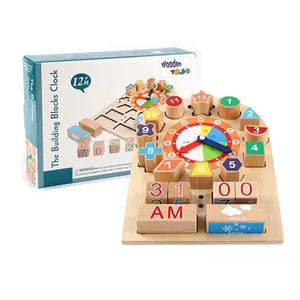 Mainan Edukasi Dini Anak-anak, Mainan Edukasi Dini Belajar Game Puzzle Prasekolah Blok Bangunan Jam untuk Anak-anak