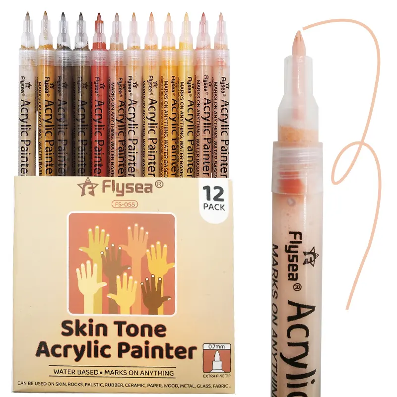 Flysea — stylo marqueur de peinture acrylique, 12 couleurs, largeur d'écriture, 0.7mm, lot de 12 pièces