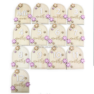 أقراص خشبية شهرية للأطفال حديثي الولادة 12 شهرًا خلفية القمر الكامل MDF علامات إعلان الطفل مع النقش بالليزر - Product Image 2