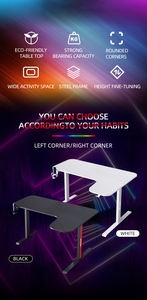 Escritorio de juegos de fibra de carbono grande y moderno en forma de <span class=keywords><strong>L</strong></span> para PC, escritorio de juegos <span class=keywords><strong>Mesa</strong></span> RGB blanco a la moda personalizado - Product Image 3