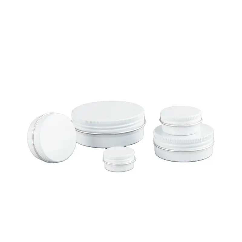 White Lip Balm Tin Cans - Aluminum Round Cosmetic Sample Containers with Screw Lid - Metal Empty Tins Storage Travel Tin Jars