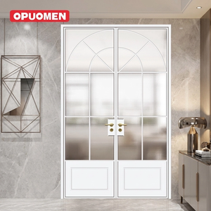 Puerta <span class=keywords><strong>de</strong></span> <span class=keywords><strong>Aluminio</strong></span> Moderna <span class=keywords><strong>de</strong></span> Doble Hoja con Diseño <span class=keywords><strong>de</strong></span> Rejilla <span class=keywords><strong>de</strong></span> Vidrio Templado, Impermeable, para Uso Interior y Exterior, Venta al Por Mayor - Product Image 1