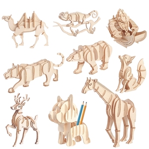 Puzzle 3D en bois, jouets éducatifs, formes uniques, puzzles simples, forme de renard, animal, <span class=keywords><strong>dinosaure</strong></span>, pour enfants, jeux de bricolage - Product Image 1