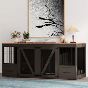 Besleyici çanaklar ile Modern oturma odası ahşap köpek sandık çıkarılabilir bölücü ile 2 köpekler için kapalı köpek kulübesi mobilya - Product Image 6