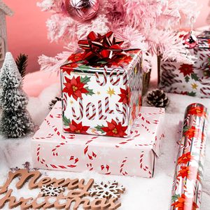 Christmas Wrapping Paper Metallic Foil Poinsettia Candy Cane Floral Gift <b>Wrap</b> Roll 46.8 Square Feet Anti Curl - Product Image 4