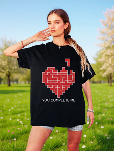 T-Shirt per Coppie di San Valentino con Stampa Cuore Geometrico, Collo Tondo, Manica Regolare, Vestibilità Casual, 100% Cotone, per Primavera ed Estate - Product Image 2