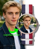 Montre de couple personnalisée avec logo, or rose et argent, unisexe, minimaliste, avec bracelet en nylon tressé, pour cadeau promotionnel de petite entreprise