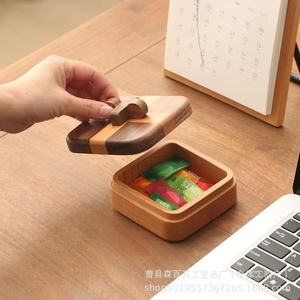 Boîte de rangement carrée en bois de noyer avec couvercle pour bonbons de mariage, bijoux, organisateur de bureau - Product Image 1