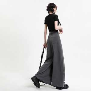 <span class=keywords><strong>Pantaloni</strong></span> <span class=keywords><strong>Larghi</strong></span> <span class=keywords><strong>Grigi</strong></span> in Stile Americano con Perline, in Poliestere e Viscosa, Nuovi <span class=keywords><strong>Pantaloni</strong></span> Dritti e Morbidi per Donna - Product Image 3