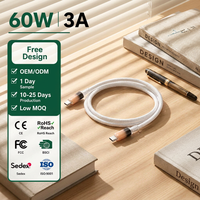 Cable de Transferencia de Datos KYT de 60W 3A, Tipo-C a Tipo-C V3, con Trenzado de Nailon, Carga Rápida y Alta Velocidad, para Computadora y Cámara