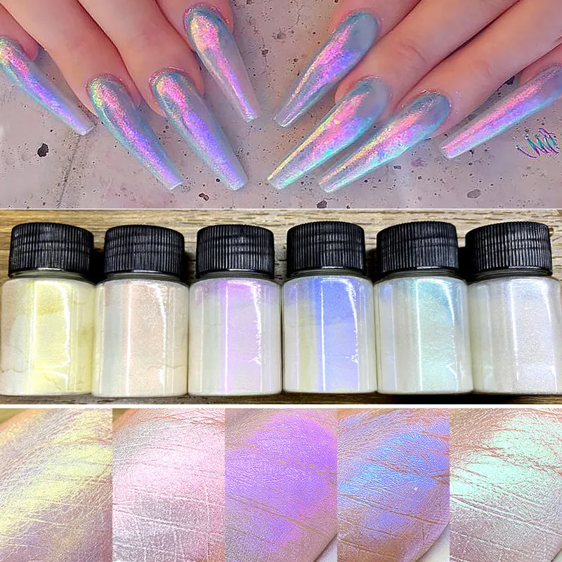 Mermaid Glitter krom tırnak tozu holografik tırnak Glitter Aurora Pigment tozu çivi daldırma tozu