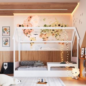 Lit d'enfant Montessori moderne en MDF, bois blanc rose, pour salon, garçon fille, simple, 196 cm, avec protection latérale, durable, écologique - Product Image 4