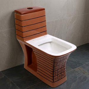 WC monobloc personnalisable en céramique avec siphon en S, design lignes or, blanc et noir, à poser au sol - Product Image 5