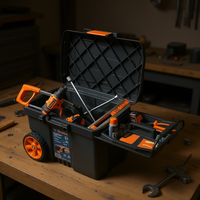 BOÎTE 1 Boîte à outils en plastique 23'x17' avec roues, poignée télescopique, étanche, 4 compartiments