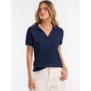 FOXA Polo Femme à Manches Courtes en Mélange de Laine, Col en V, Tricoté, Respirant, Coupe Classique, Style Business Décontracté, Printemps-Été - Product Image 6