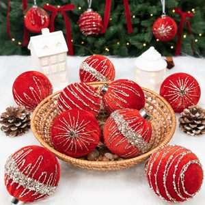 Hanging Xmas <b>Tree</b> Bulbs <b>Tree</b> Balls Red Velvet Christmas <b>Tree</b> <b>Ornaments</b> Flocked Christmas Ball Decor - Product Image 3