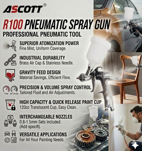 <span class=keywords><strong>Pistolet</strong></span> de pulvérisation industriel ASCOTT R100 <span class=keywords><strong>LVLP</strong></span> pour <span class=keywords><strong>peinture</strong></span>, avec jet réglable, alimentation par gravité, <span class=keywords><strong>pistolet</strong></span> pneumatique - Product Image 3