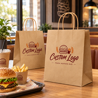 Sacs à hamburger en papier kraft brun personnalisés avec logo imprimé et poignées en corde torsadée pour l'emballage à emporter des restaurants de restauration rapide