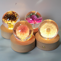 Vente en gros de résine de haute qualité + vraies fleurs sèches forme de boule de pissenlit lumière LED pour cadeau de boule de cristal