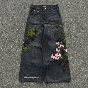 Jeans en denim brut selvedge de haute qualité, coupe baggy, pour hommes, avec broderie artistique, jambe <span class=keywords><strong>large</strong></span>, style vintage, MOQ, marque privée - Product Image 2