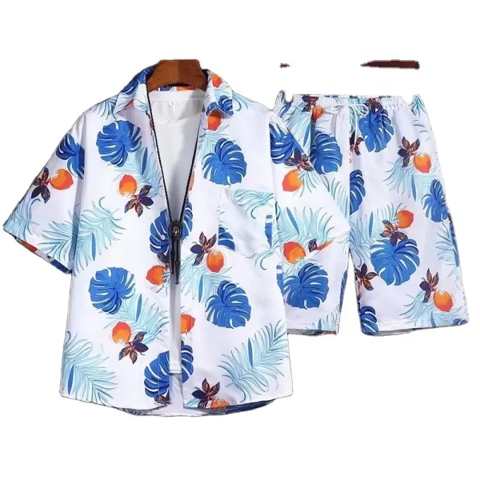 2024 Custom Beach Shirt Men Short Sleeve Loose Free Printed Floral Hawaiian Shirt