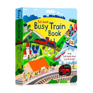 Custom hardcover print children kids toddler activity books printing board busy train book with model train tracks