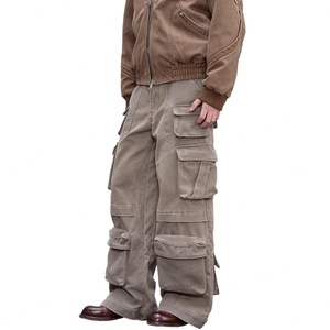 กางเกงคาร์โก้ผู้ชายขายส่ง สตรีทแวร์ ผ้าฝ้าย 100% ทรงหนา หลายกระเป๋า ดีไซน์โครงสร้างหลวม สไตล์เวิร์คแวร์ - Product Image 2