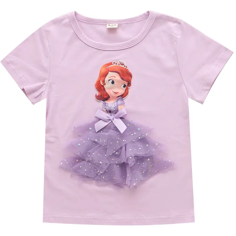 Ivy40563a camiseta de algodão manga curta, camiseta princesa elsa adorável para crianças