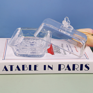 Plateau en <span class=keywords><strong>verre</strong></span> de stockage <span class=keywords><strong>rectangulaire</strong></span> transparent créatif, beurrier/boîte à graisse texturée domestique et plaque anti-poussière. - Product Image 4