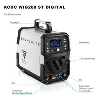 Machine à souder à l'arc TIG numérique 3-en-1 avec écran, certifiée officiellement, pour souder AC/DC/MMA, modèle STAHL WERK WIG200STDIGITAL