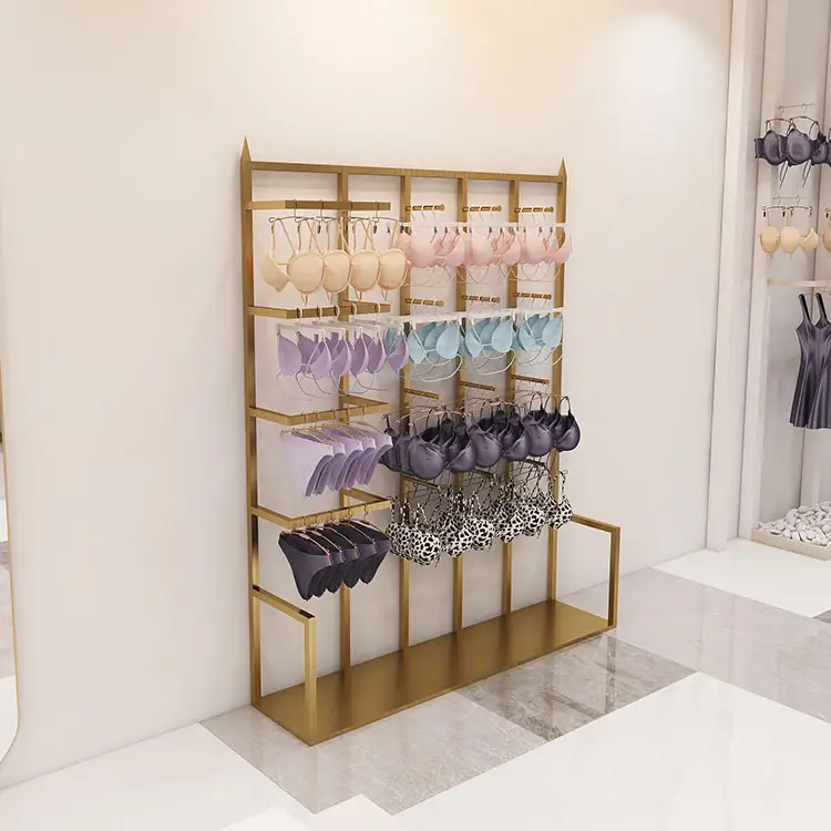 Factory Customized Underwear Shop Gold Women Bra Display Stand Multilayer Socks Hanging Hook